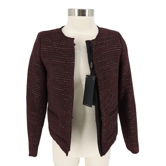 Massimo Dutti Jackets & Blazers - Massimo Dutti Blazer Wool Blend Tweed Burgundy Long Sleeve Career Jacket 4